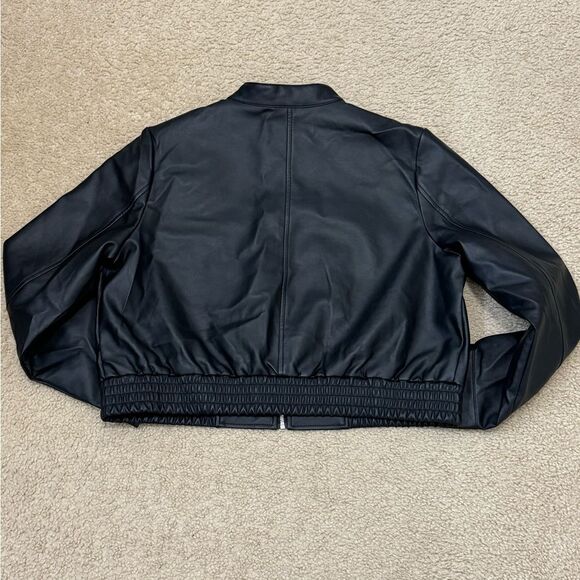 New Marc New York by Andrew Marc Faux Leather Black Bomber Jacket Women’s Sz L - Picture 8 of 11
